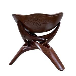 Two Vintage MCM Wooden Salad/Fruit Display Bowls On Foldable Stands